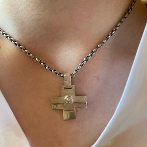 Sterling Silver Cross Pendant From Greece - w/ Crystal